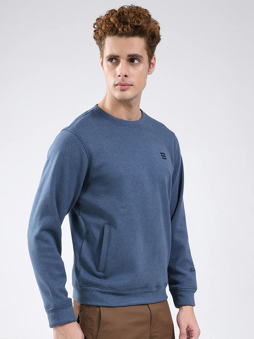 Rock.it Men Blue Solid Round Neck Full Sleeve Sweatshirt - Image 4