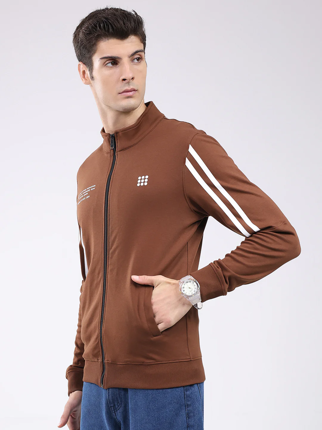 Rock.it Men Brown Printed Mock Neck Full Sleeve Sweatshirt - Image 3