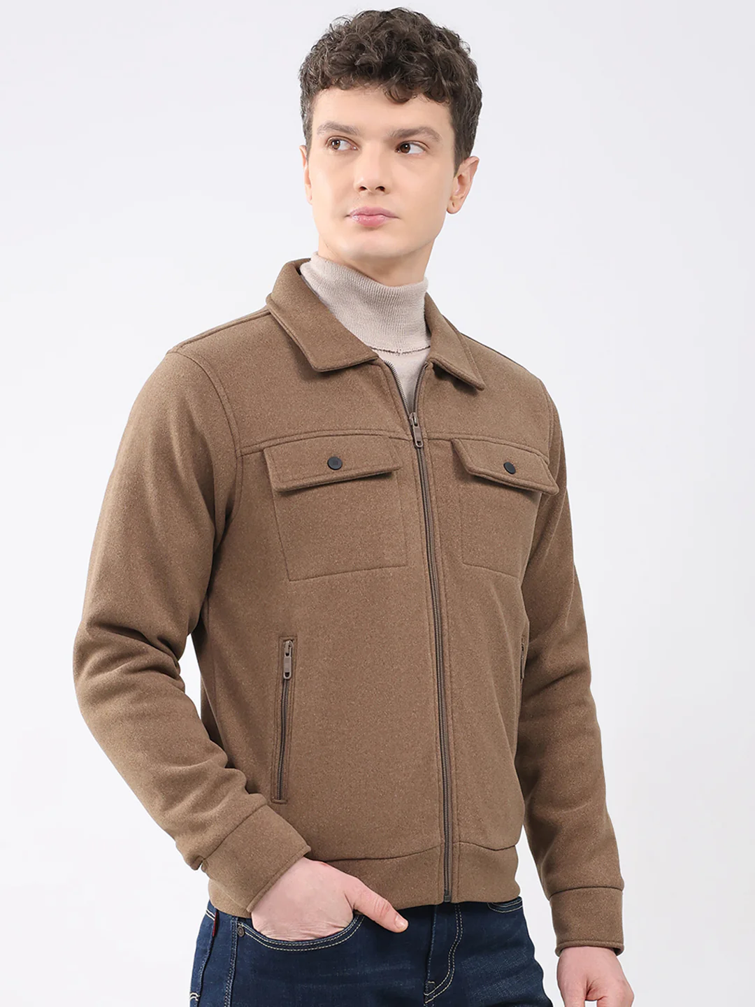 Rock.it Men Brown Solid Collar Full Sleeve Knitted Jacket - Image 4