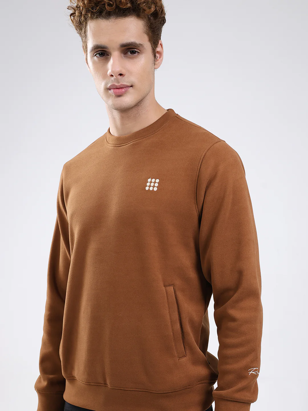 Rock.it Men Brown Solid Round Neck Full Sleeve Sweatshirt - Image 6