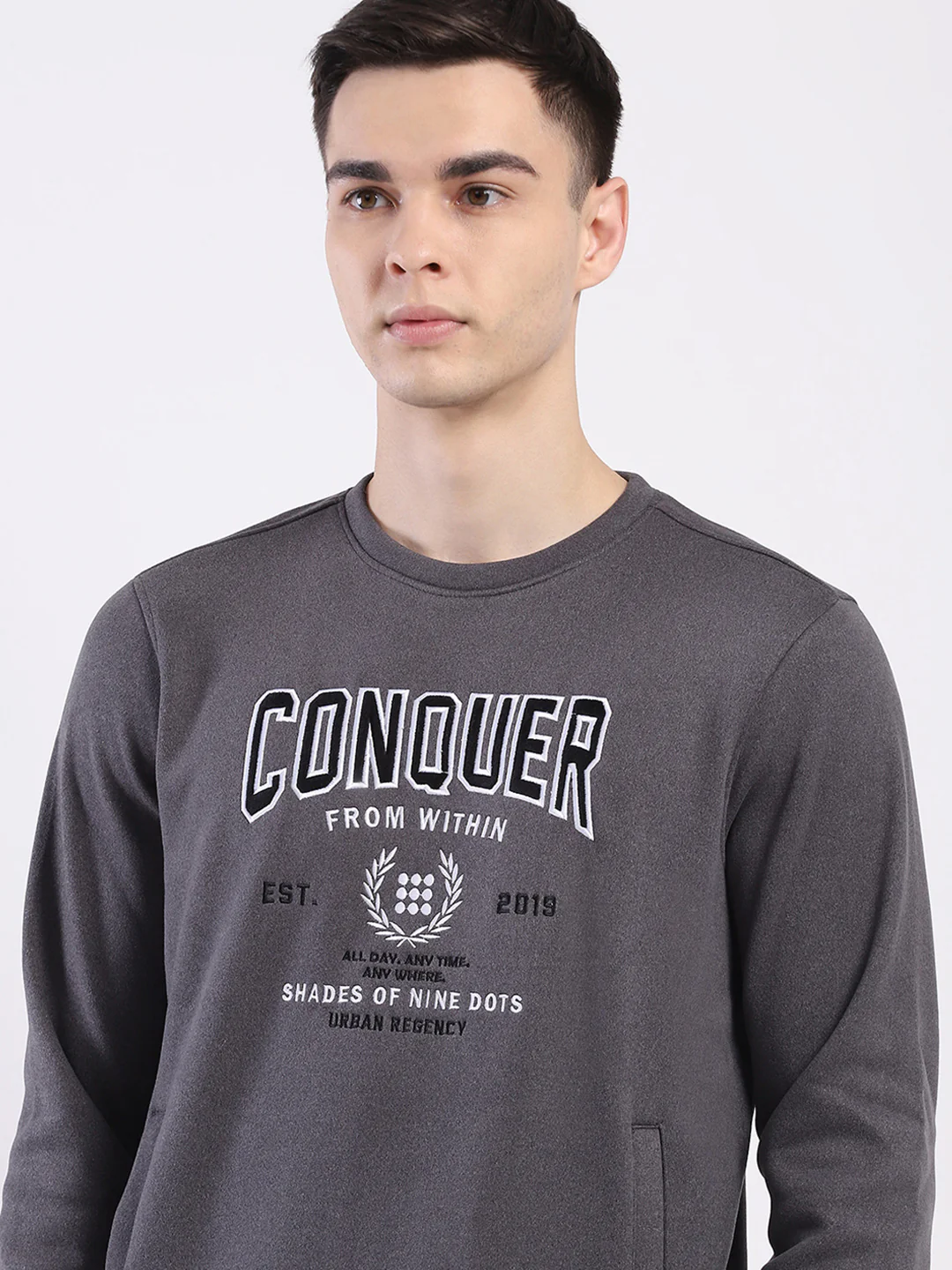 Rock.it Men Charcoal Printed Round Neck Full Sleeve Sweatshirt - Image 6