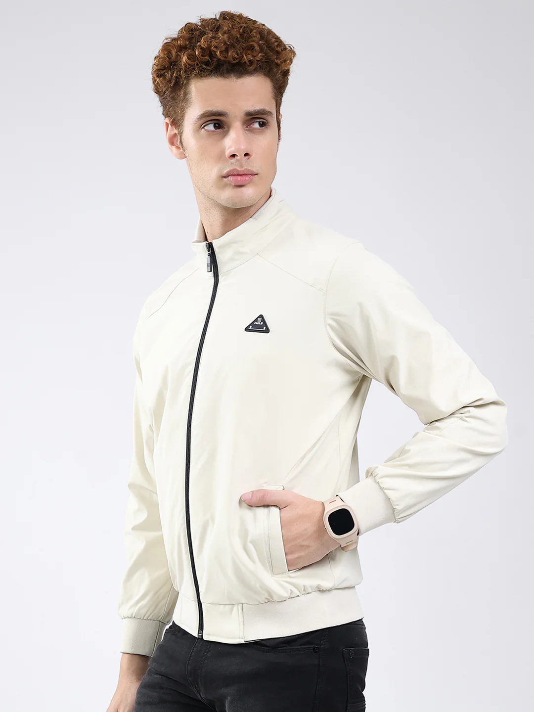 Rock.it Men Cream Solid Mock Neck Full Sleeve Jacket - Image 3