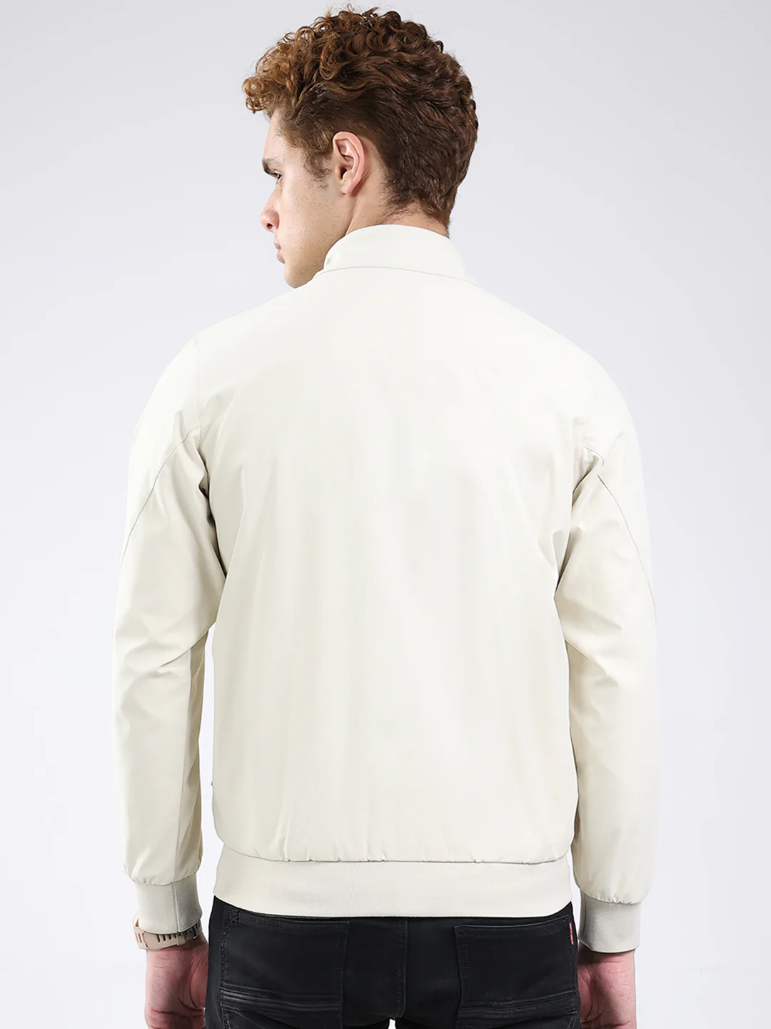 Rock.it Men Cream Solid Mock Neck Full Sleeve Jacket - Image 5