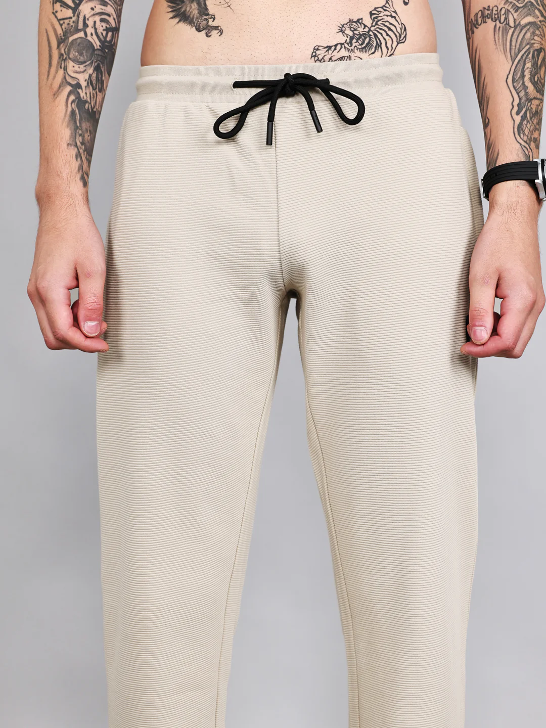 Rock.it Men Cream Solid Round Neck Half Sleeve Cords Set - Image 7