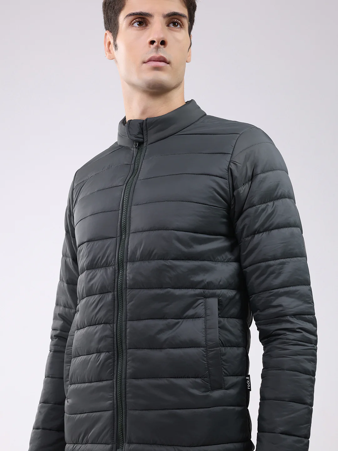 Rock.it Men Dark Green Solid Mock Neck Full Sleeve Jacket - Image 6