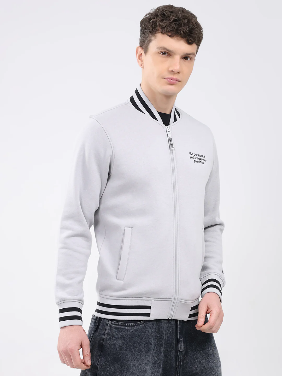 Rock.it Men Grey Solid Band Neck Full Sleeve Sweatshirt - Image 4