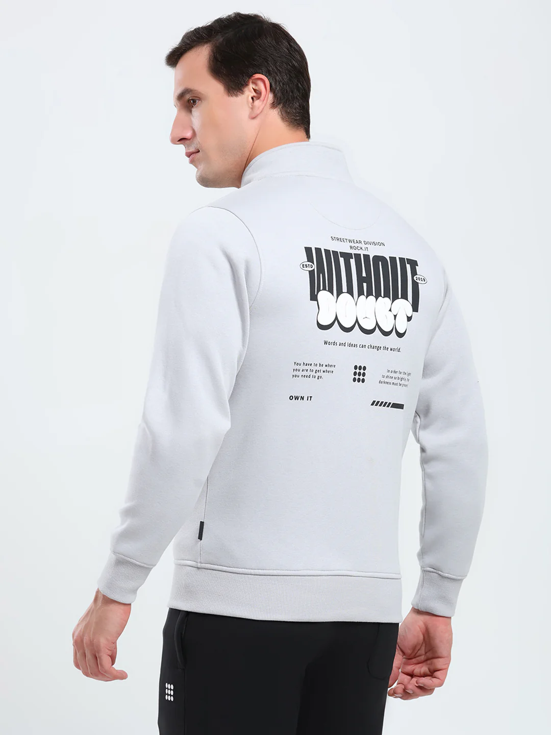 Rock.it Men Grey Solid Mock Neck Full Sleeve Sweatshirt - Image 5