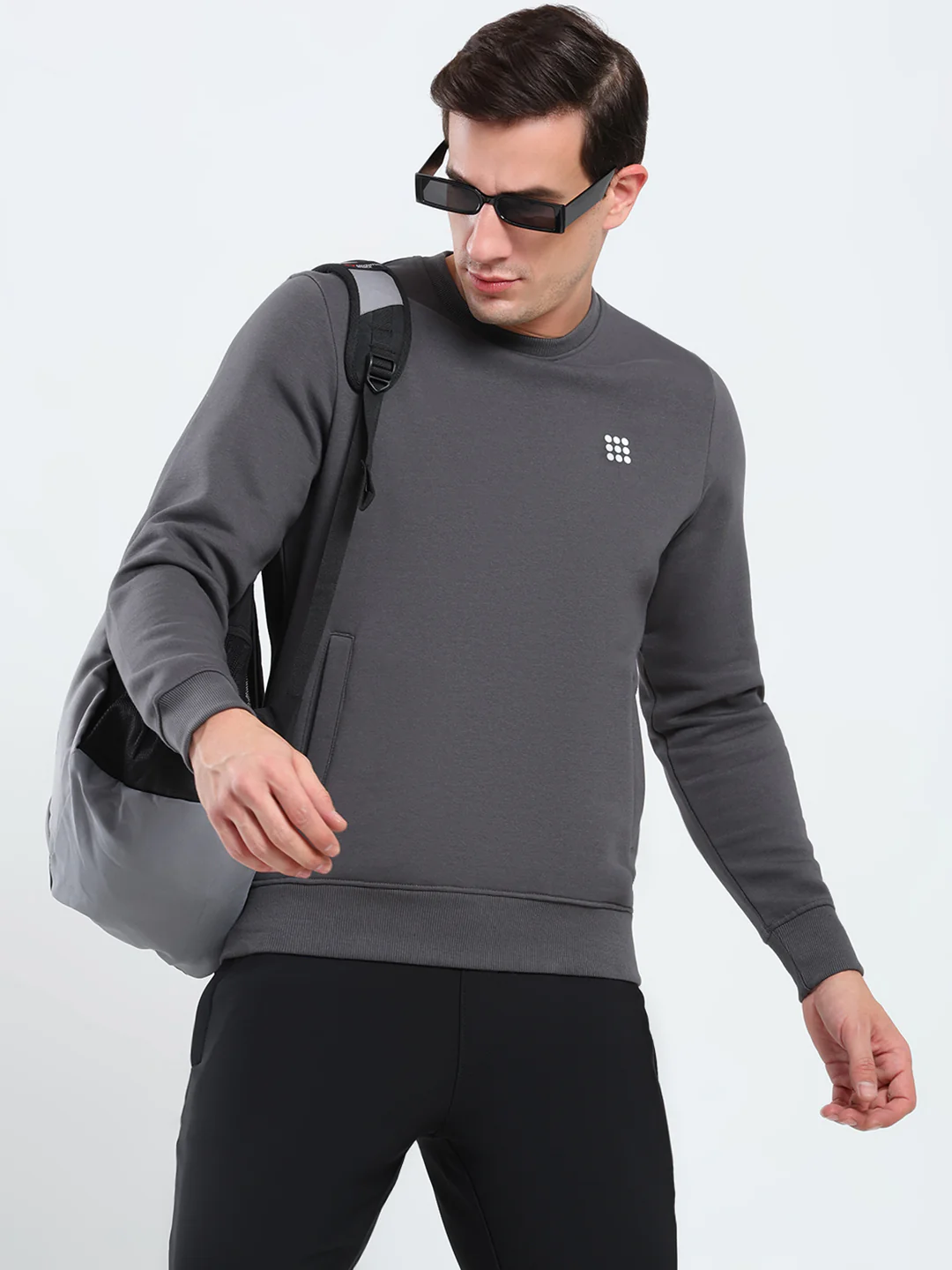 Rock.it Men Grey Solid Round Neck Full Sleeve Sweatshirt - Image 6