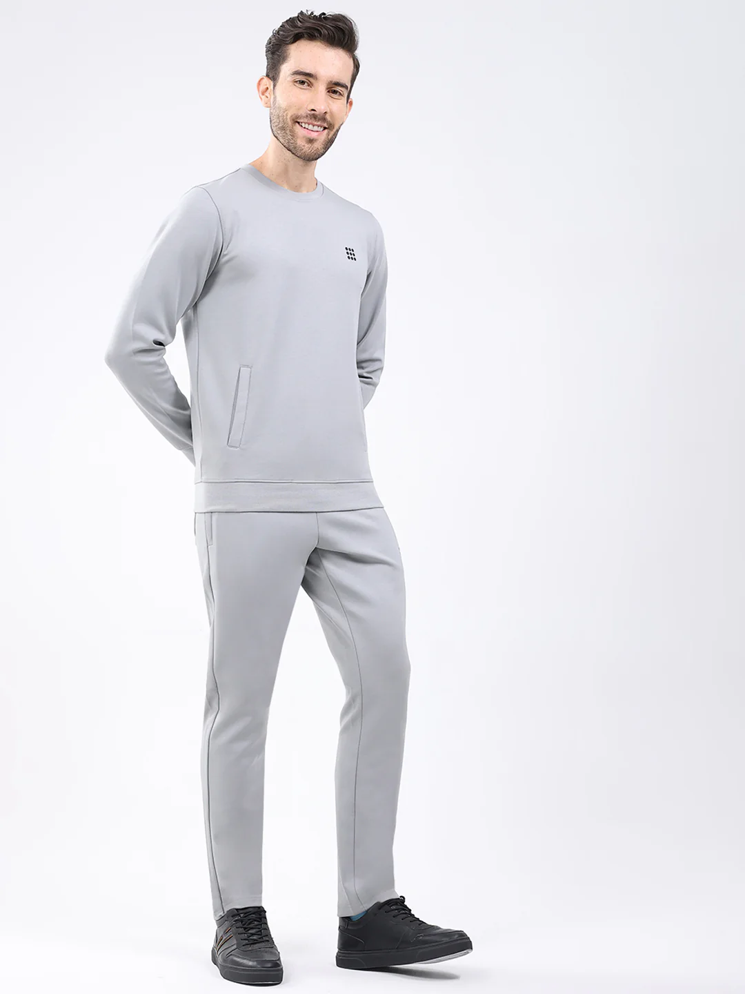 Rock.it Men Grey Solid Round Neck Full Sleeve Winter Tracksuit - Image 4