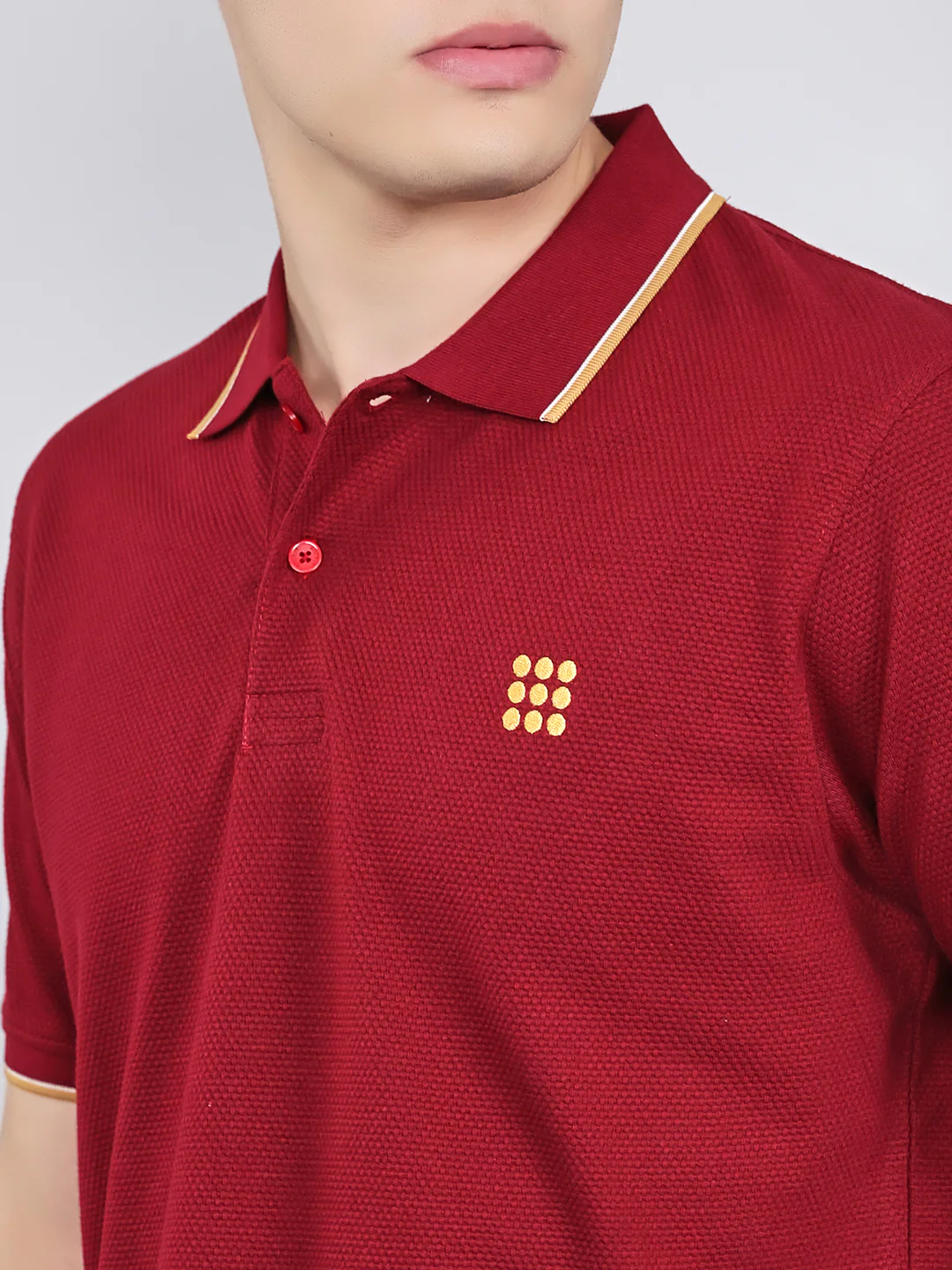 Rock.it Men Maroon Self Design Collar Half Sleeve T-Shirt - Image 6