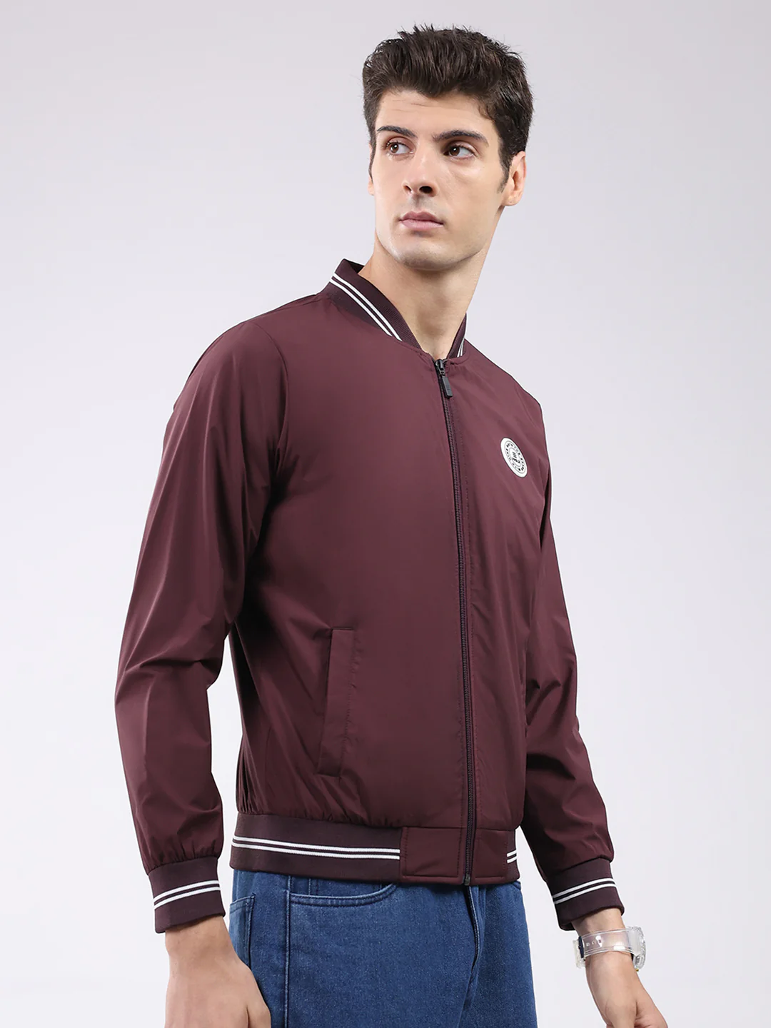 Rock.it Men Maroon Solid Band Neck Full Sleeve Jacket - Image 4