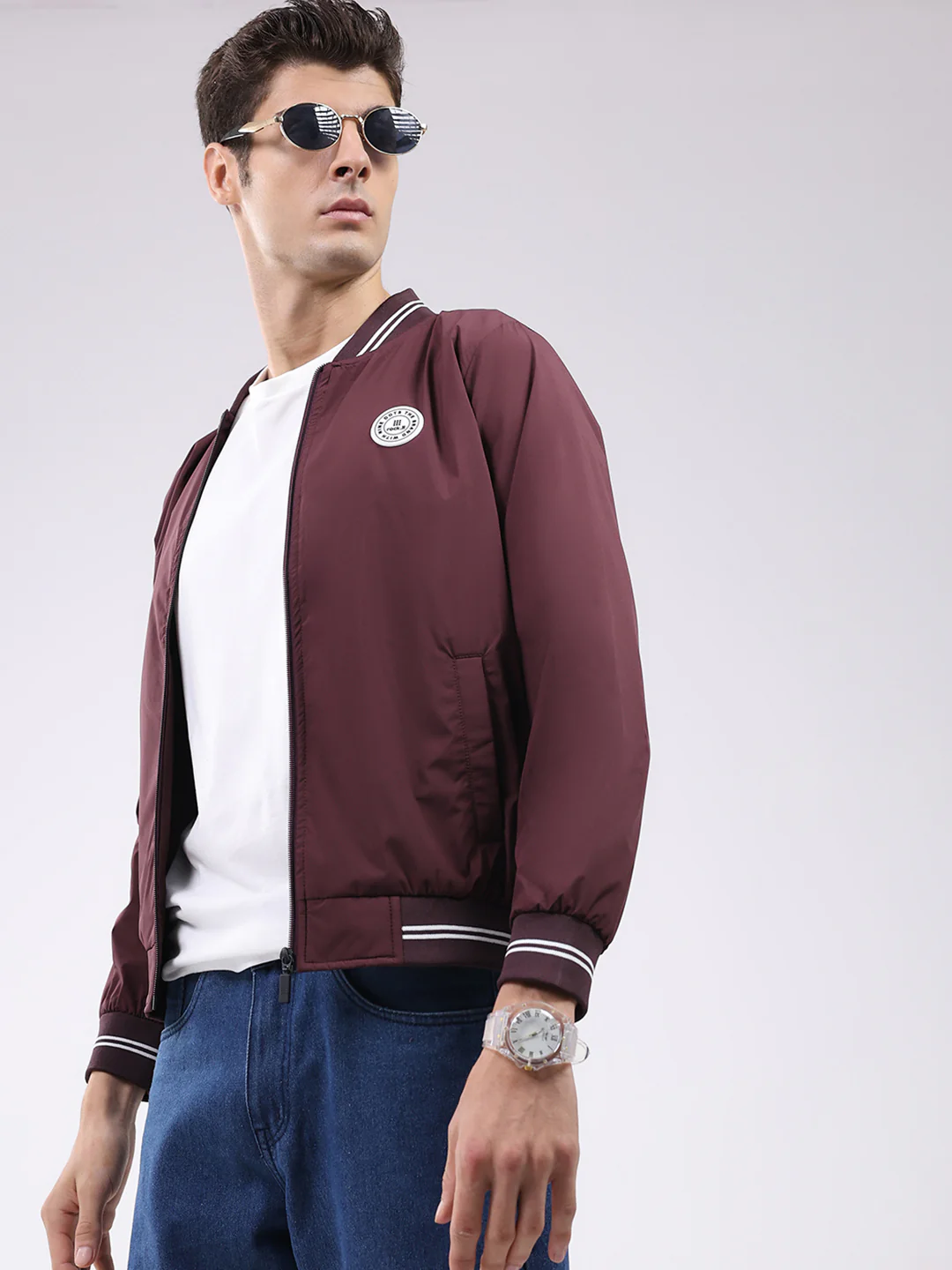 Rock.it Men Maroon Solid Band Neck Full Sleeve Jacket - Image 6