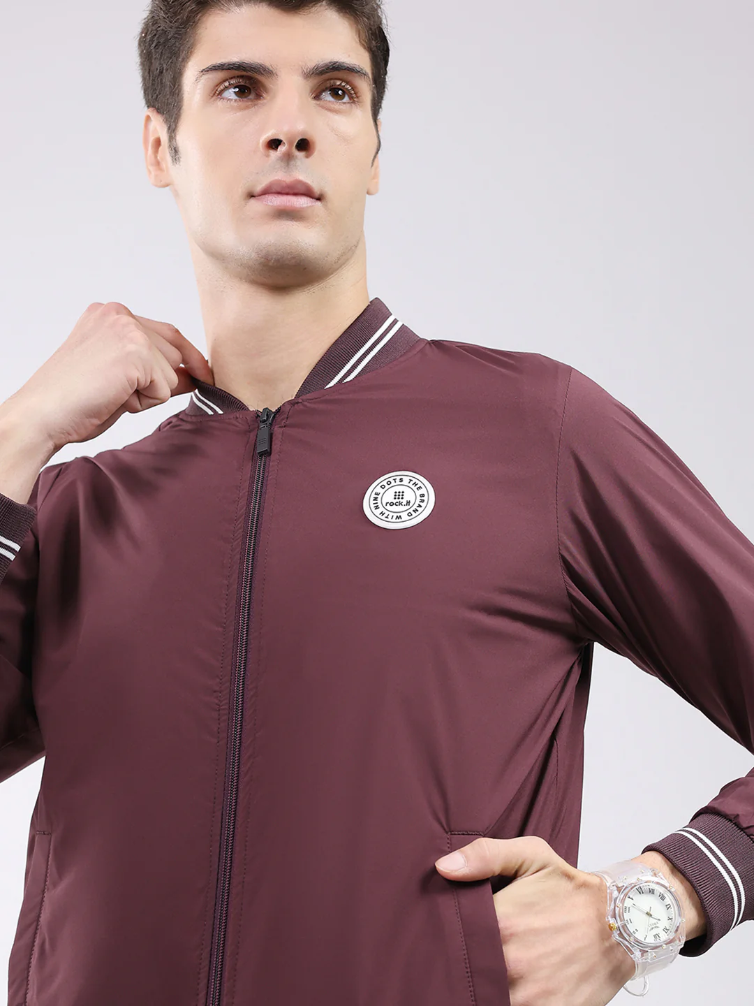 Rock.it Men Maroon Solid Band Neck Full Sleeve Jacket - Image 7
