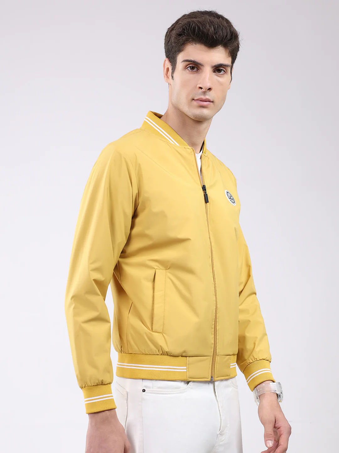 Rock.it Men Mustard Solid Band Neck Full Sleeve Jacket - Image 4