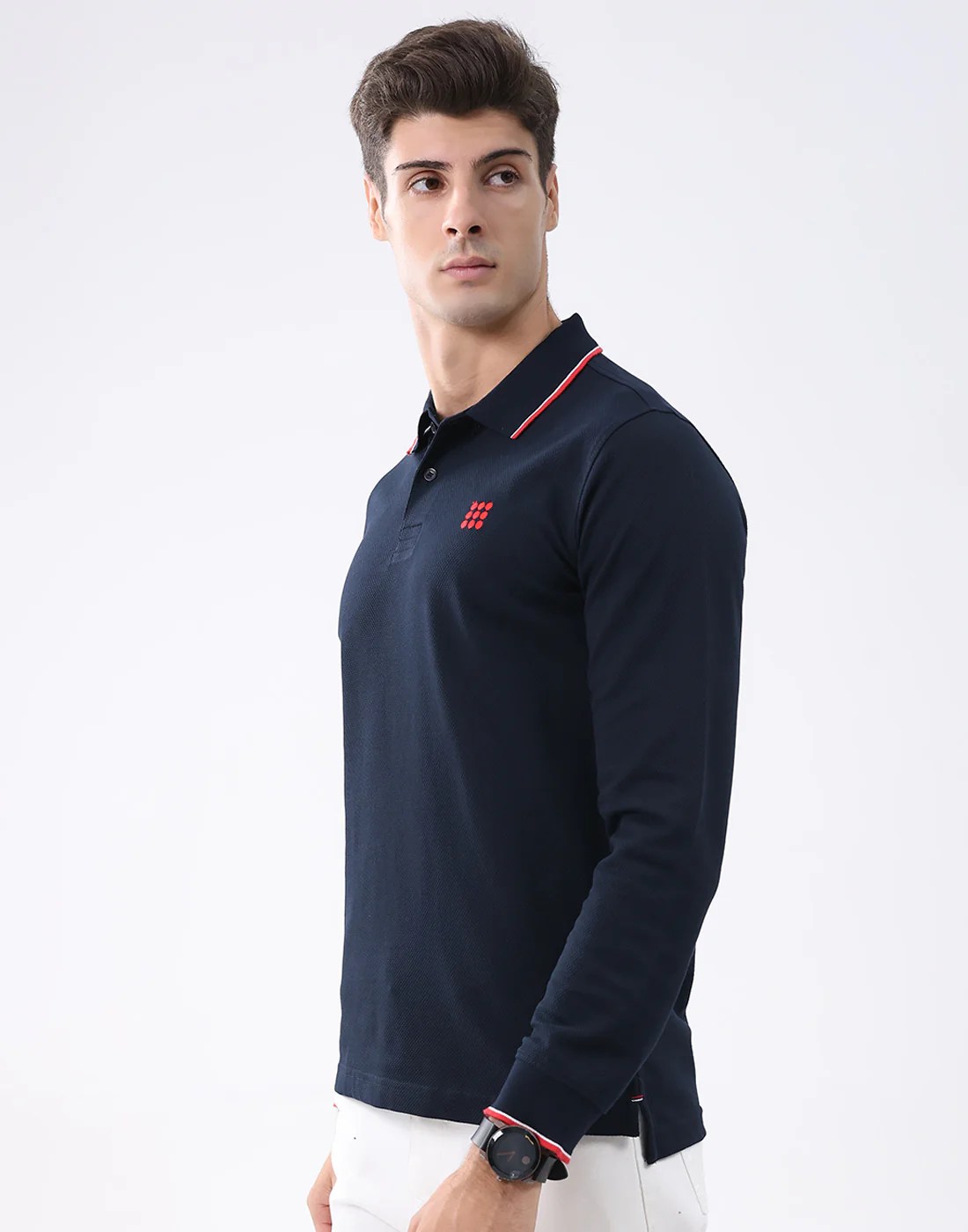 Rock.it Men Navy Blue Self Design Collar Full Sleeve T-Shirt - Image 2