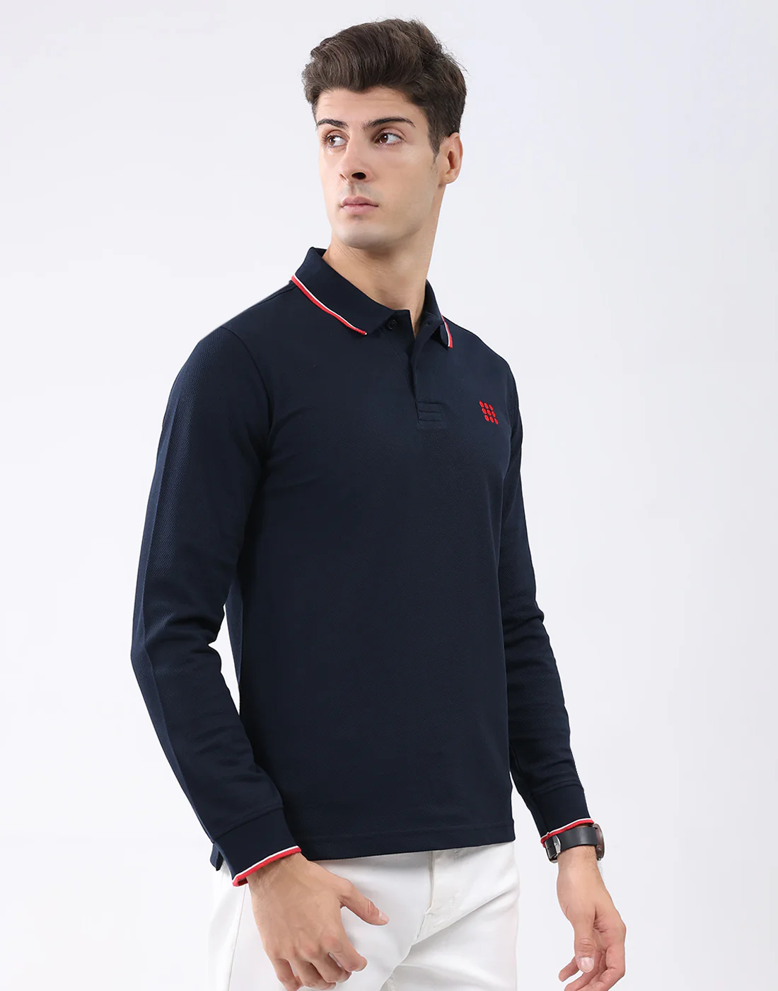 Rock.it Men Navy Blue Self Design Collar Full Sleeve T-Shirt - Image 3