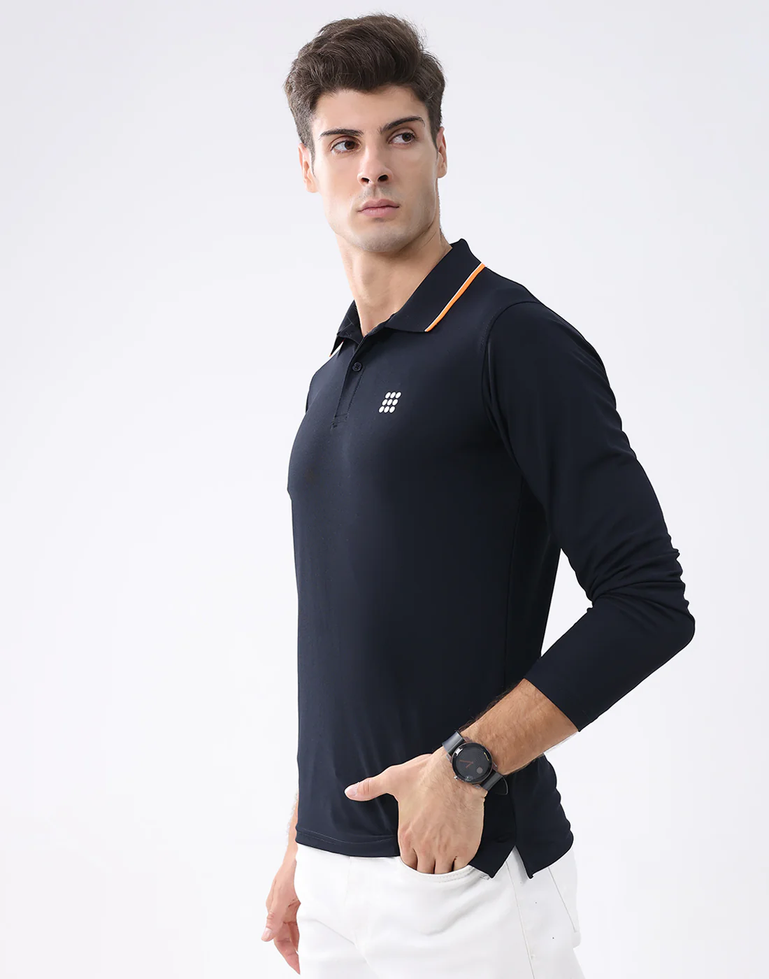 Rock.it Men Navy Blue Solid Collar Full Sleeve T-Shirt - Image 2