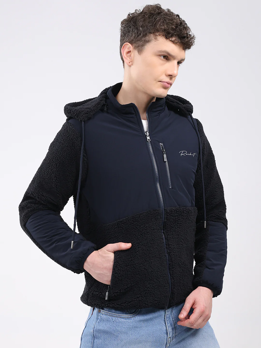 Rock.it Men Navy Blue Solid Hooded Full Sleeve Reversible Jacket - Image 4