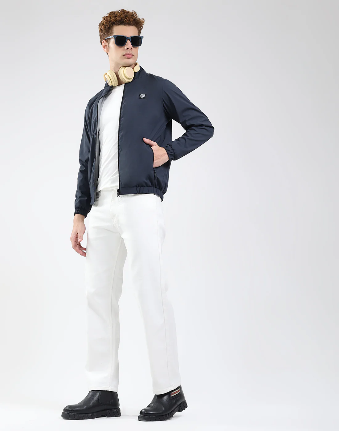 Rock.it Men Navy Blue Solid Mock Neck Full Sleeve Jacket - Image 2