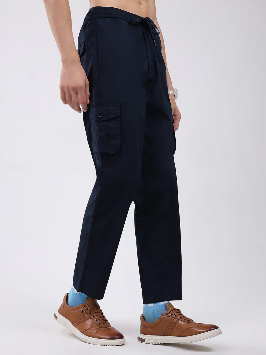 Rock.it Men Navy Blue Solid Regular Fit Cargo - Image 4
