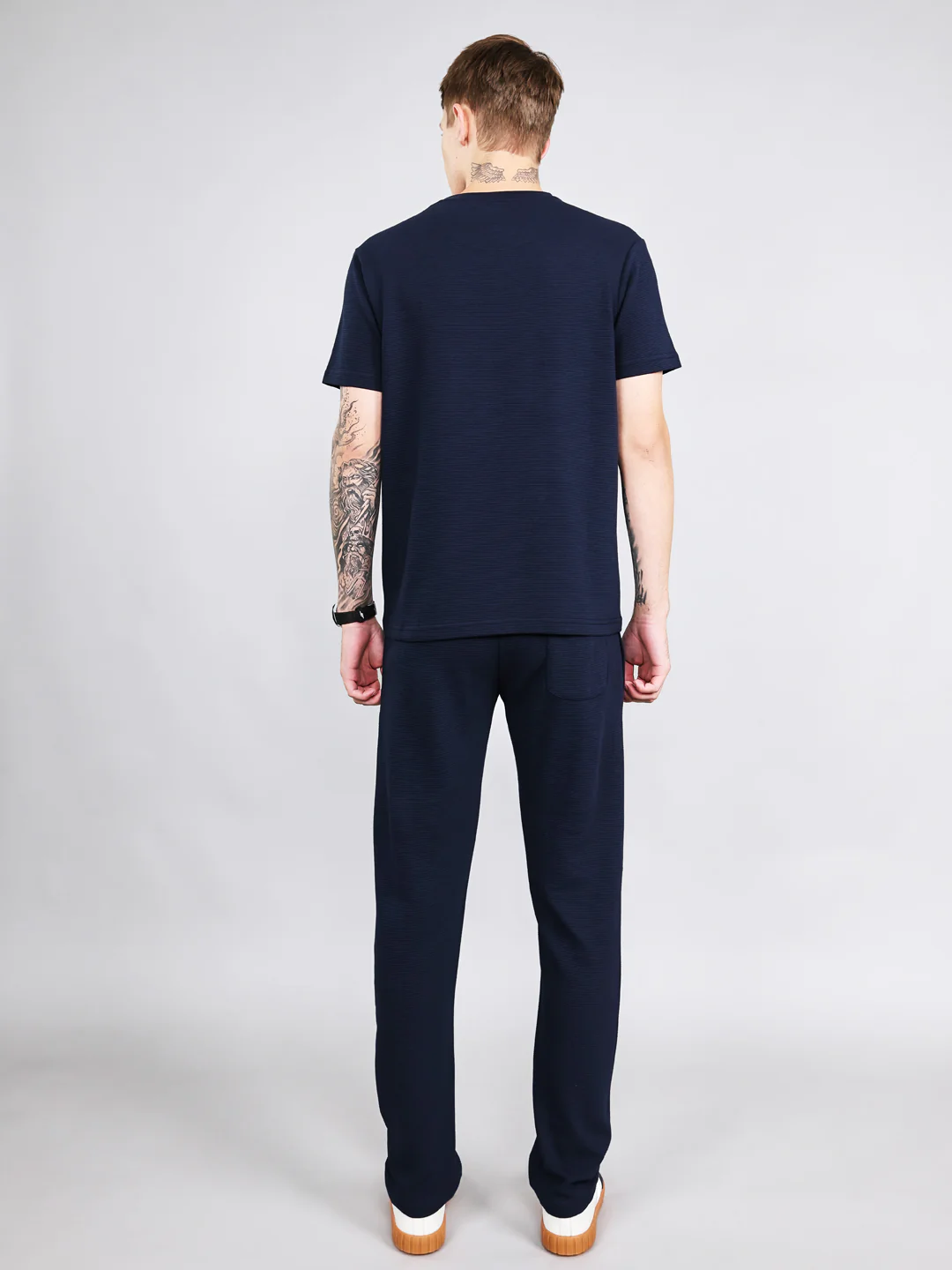 Rock.it Men Navy Blue Solid Round Neck Half Sleeve Cords Set - Image 4