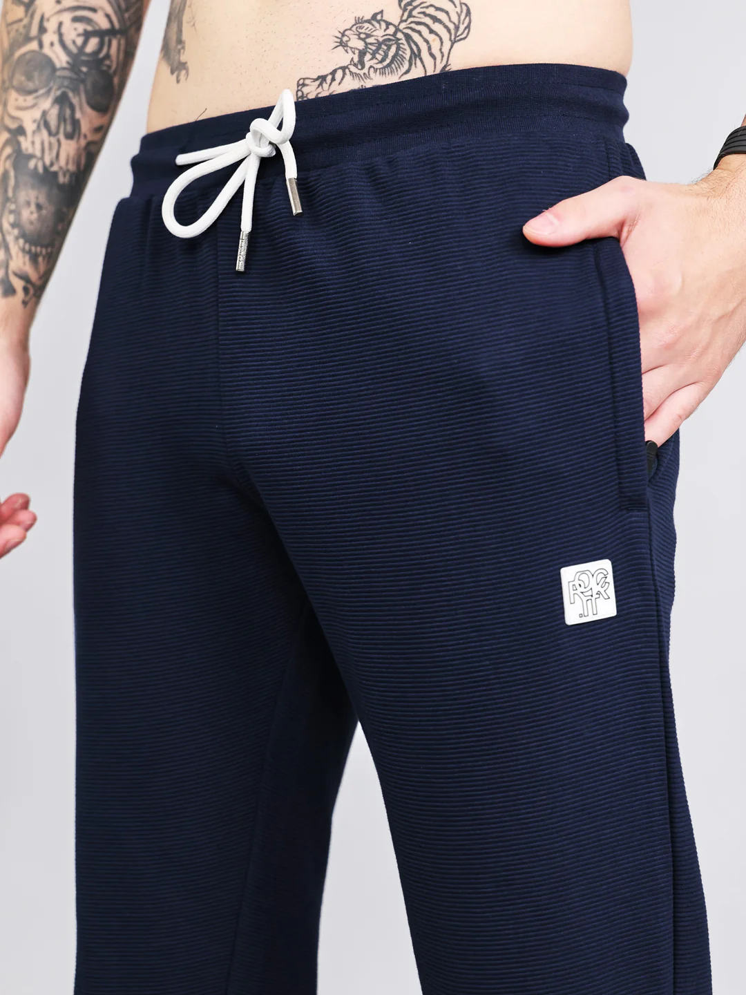 Rock.it Men Navy Blue Solid Round Neck Half Sleeve Cords Set - Image 6