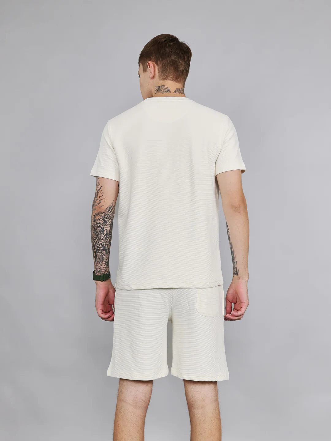 Rock.it Men Off White Self Design Round Neck Half Sleeve Cords Set - Image 4