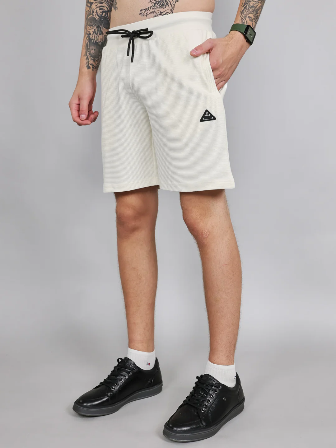 Rock.it Men Off White Self Design Round Neck Half Sleeve Cords Set - Image 6