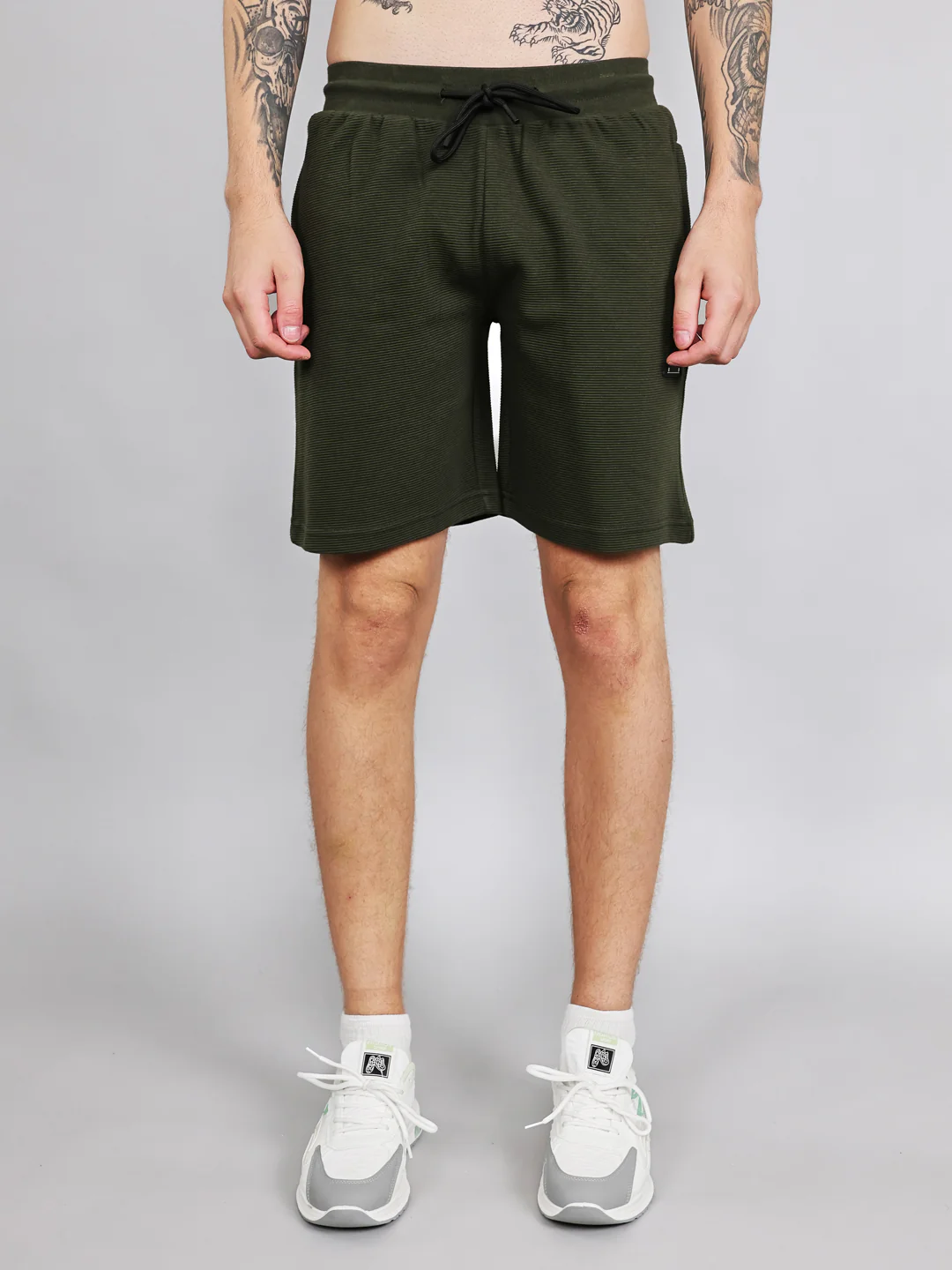 Rock.it Men Olive Self Design Round Neck Half Sleeve Cords Set - Image 6