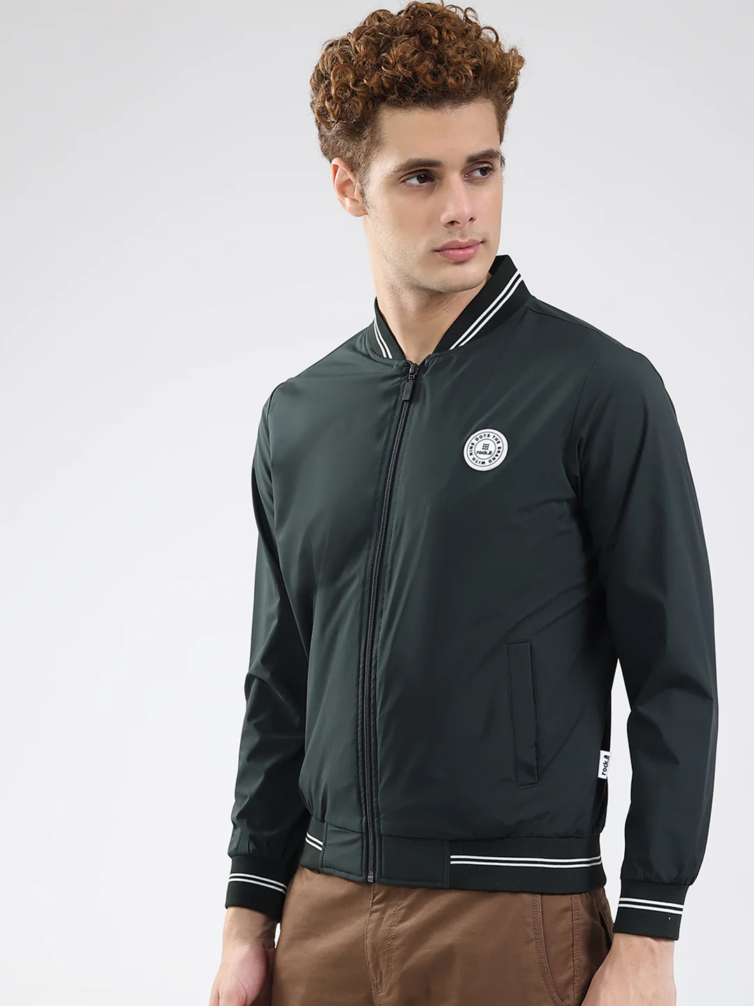 Rock.it Men Olive Solid Band Neck Full Sleeve Jacket - Image 3