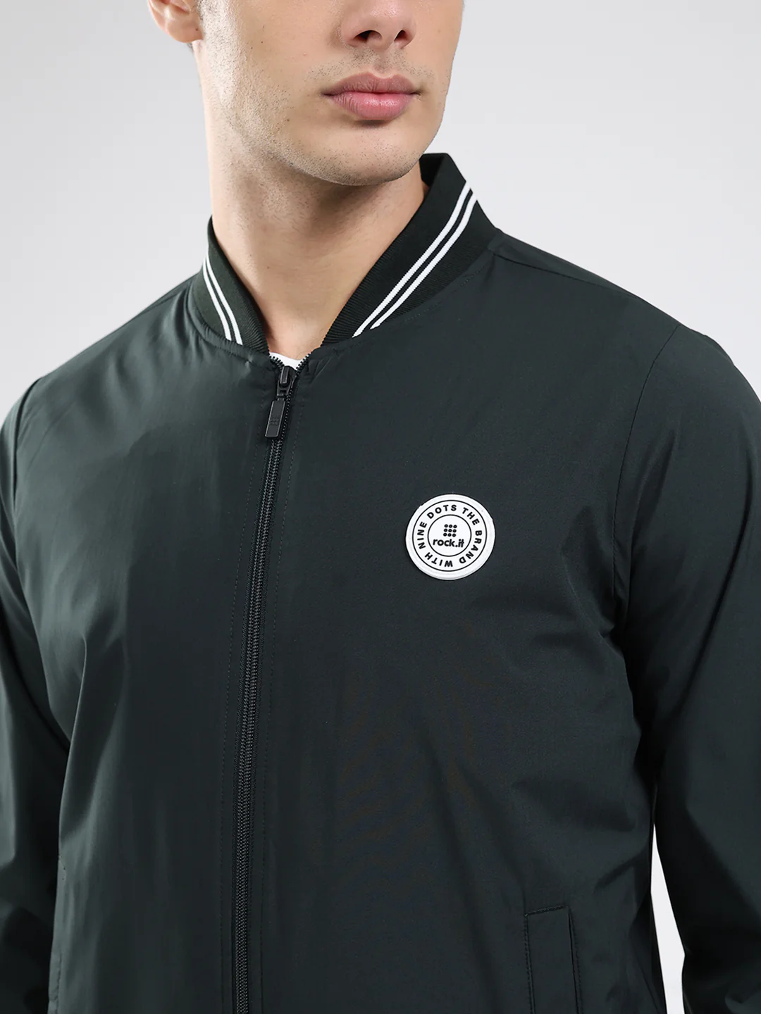 Rock.it Men Olive Solid Band Neck Full Sleeve Jacket - Image 7
