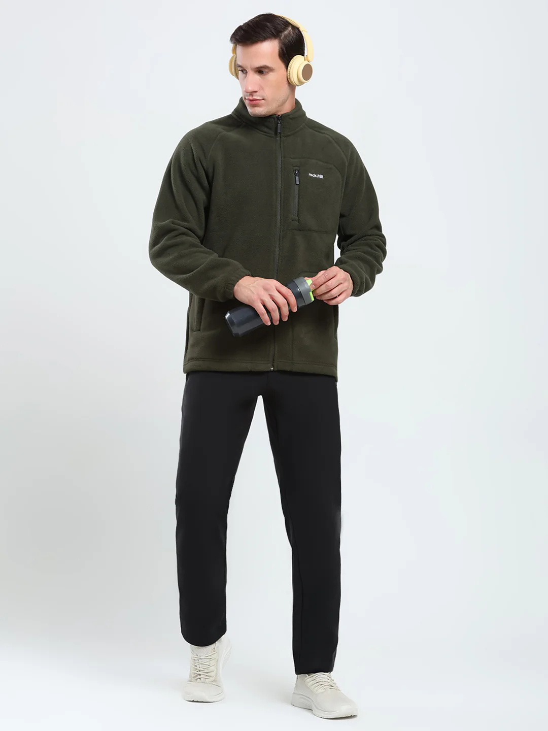 Rock.it Men Olive Solid Mock Neck Full Sleeve Sweatshirt - Image 2