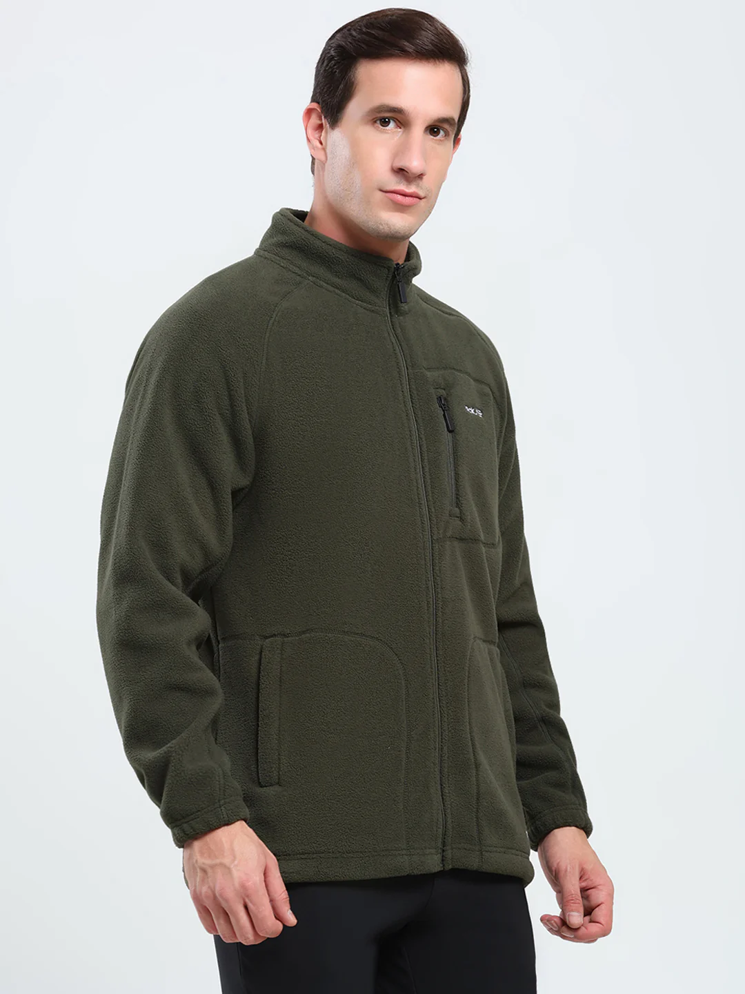 Rock.it Men Olive Solid Mock Neck Full Sleeve Sweatshirt - Image 4