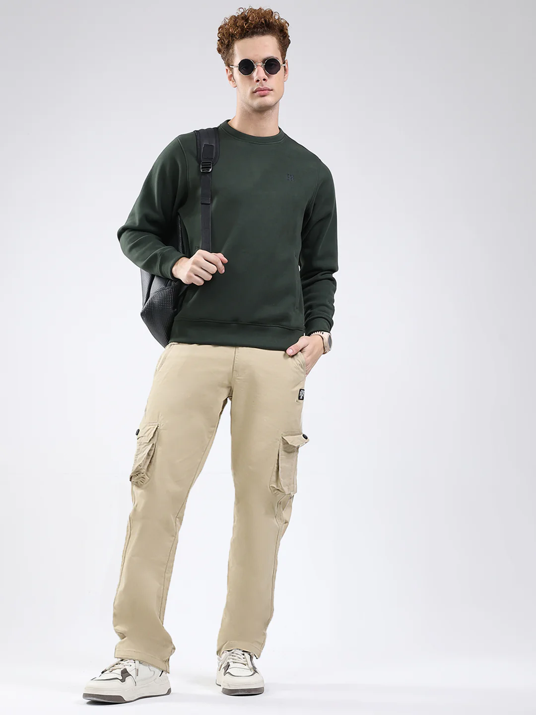 Rock.it Men Olive Solid Round Neck Full Sleeve Sweatshirt - Image 2