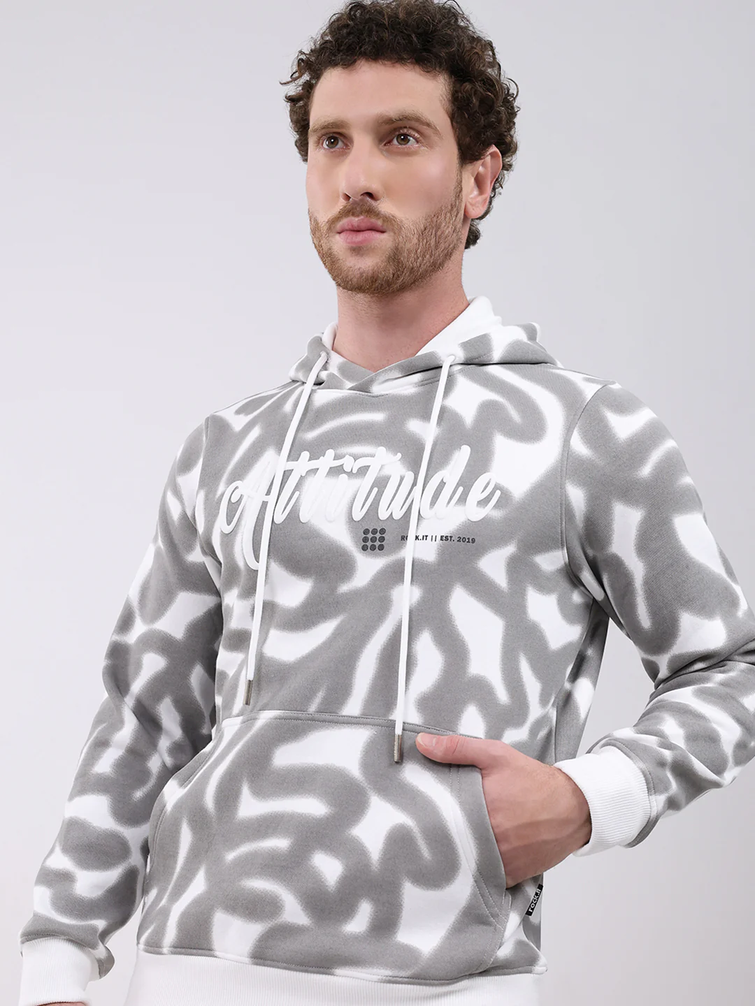 Rock.it Men White Printed Hooded Full Sleeve Winter Tracksuit - Image 8