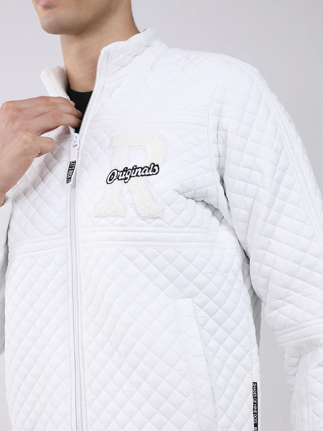 Rock.it Men White Self Design Mock Neck Full Sleeve Jacket - Image 7