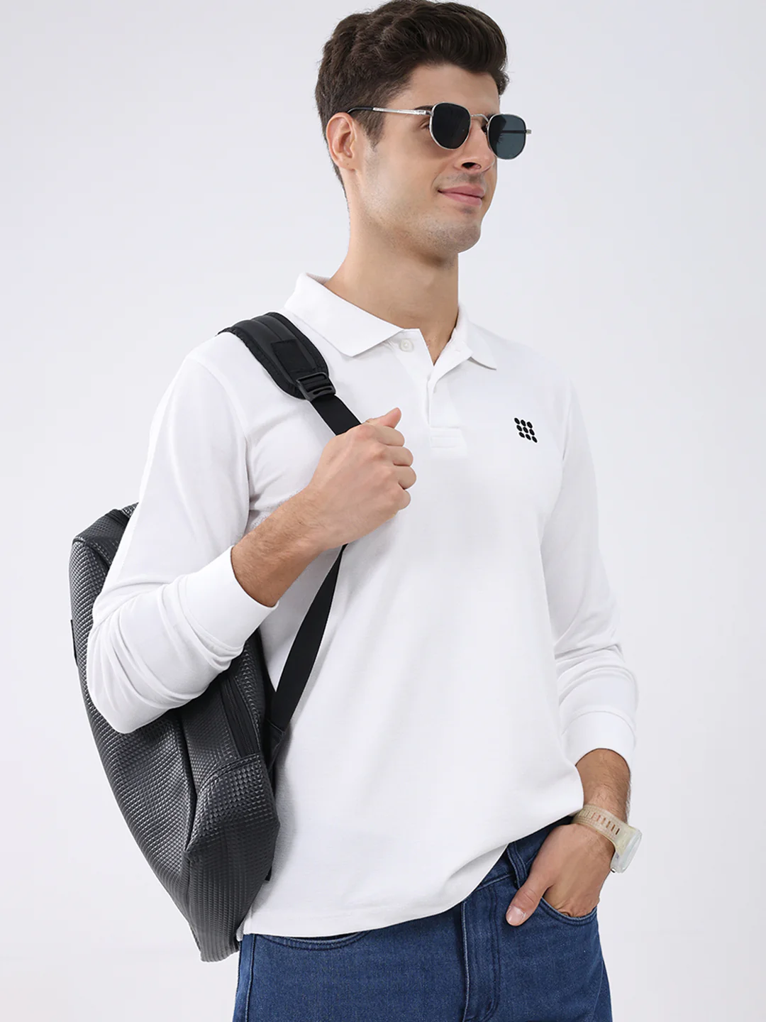 Rock.it Men White Solid Collar Full Sleeve Winter T-Shirt - Image 6
