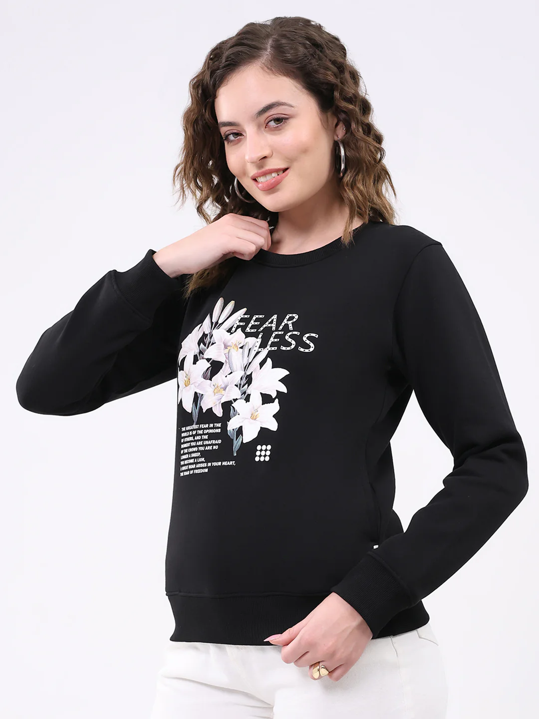 Rock.it Women Black Printed Round Neck Full Sleeve Sweatshirt - Image 3