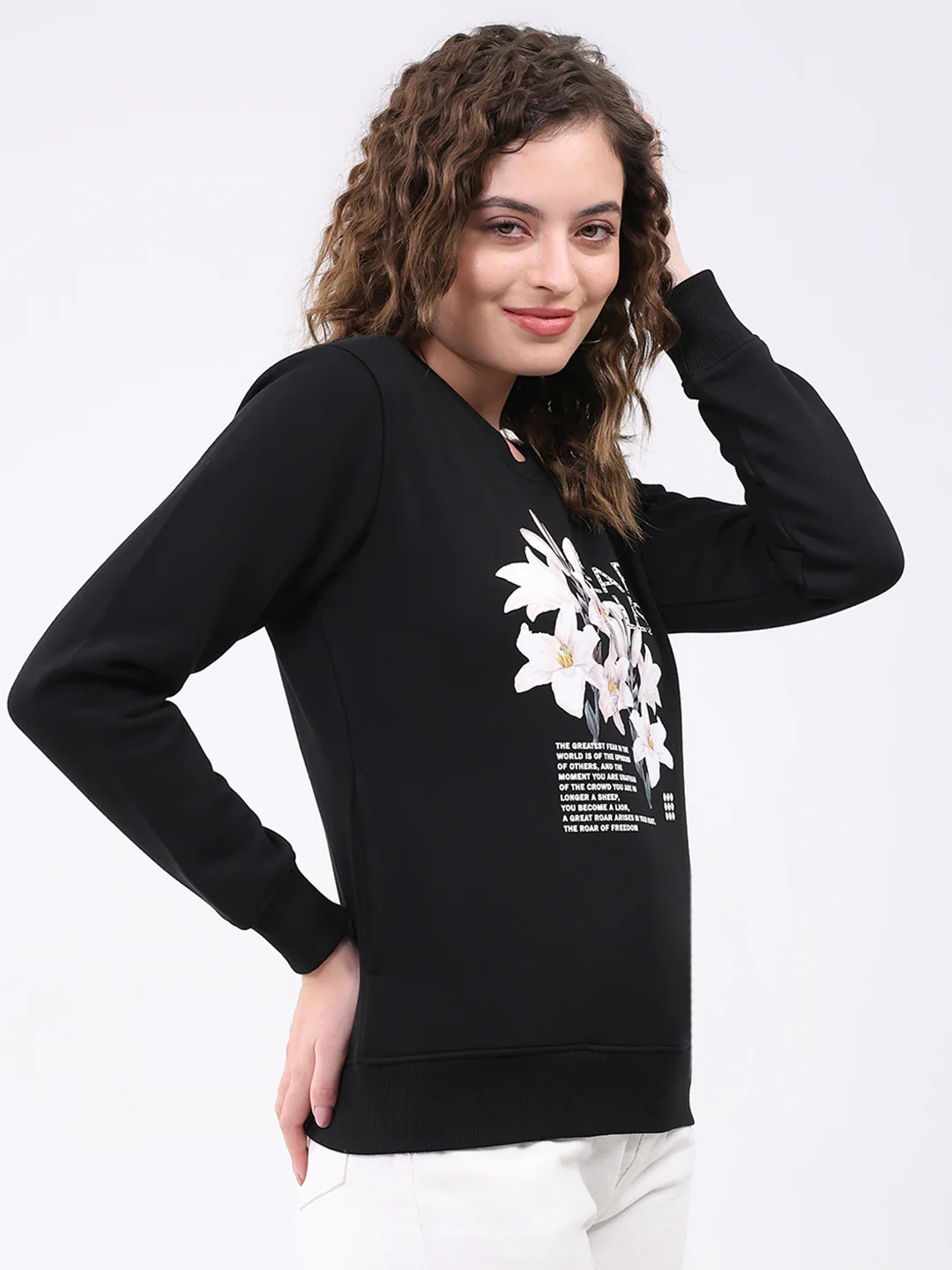 Rock.it Women Black Printed Round Neck Full Sleeve Sweatshirt - Image 4