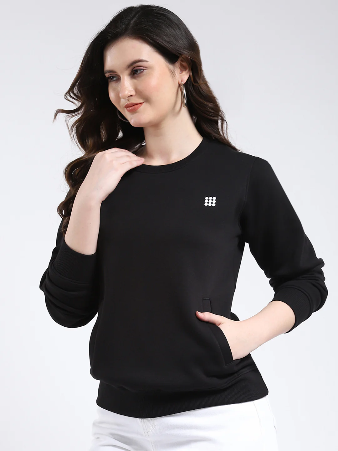 Rock.it Women Black Solid Round Neck Full Sleeve Sweatshirt - Image 3