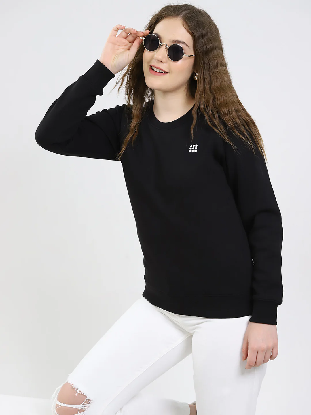 Rock.it Women Black Solid Round Neck Full Sleeve Sweatshirt - Image 6