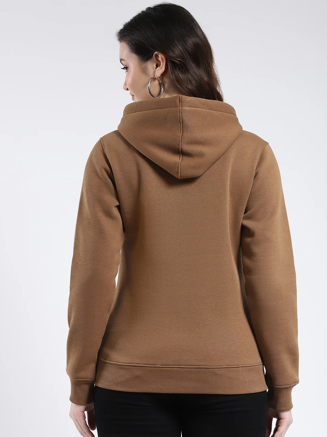 Rock.it Women Brown Solid Hooded Full Sleeve Sweatshirt - Image 5