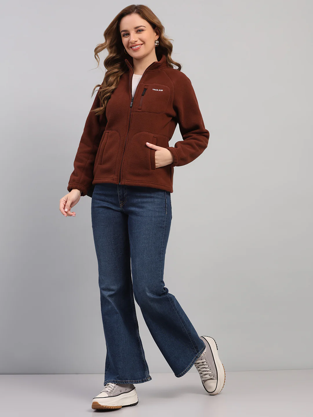 Rock.it Women Brown Solid Round Neck Full Sleeve Sweatshirt - Image 2