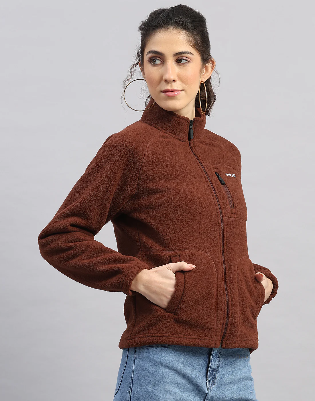 Rock.it Women Brown Solid Turtle Neck Full Sleeve Sweatshirt - Image 3