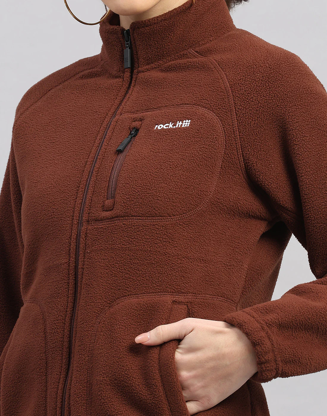 Rock.it Women Brown Solid Turtle Neck Full Sleeve Sweatshirt - Image 7