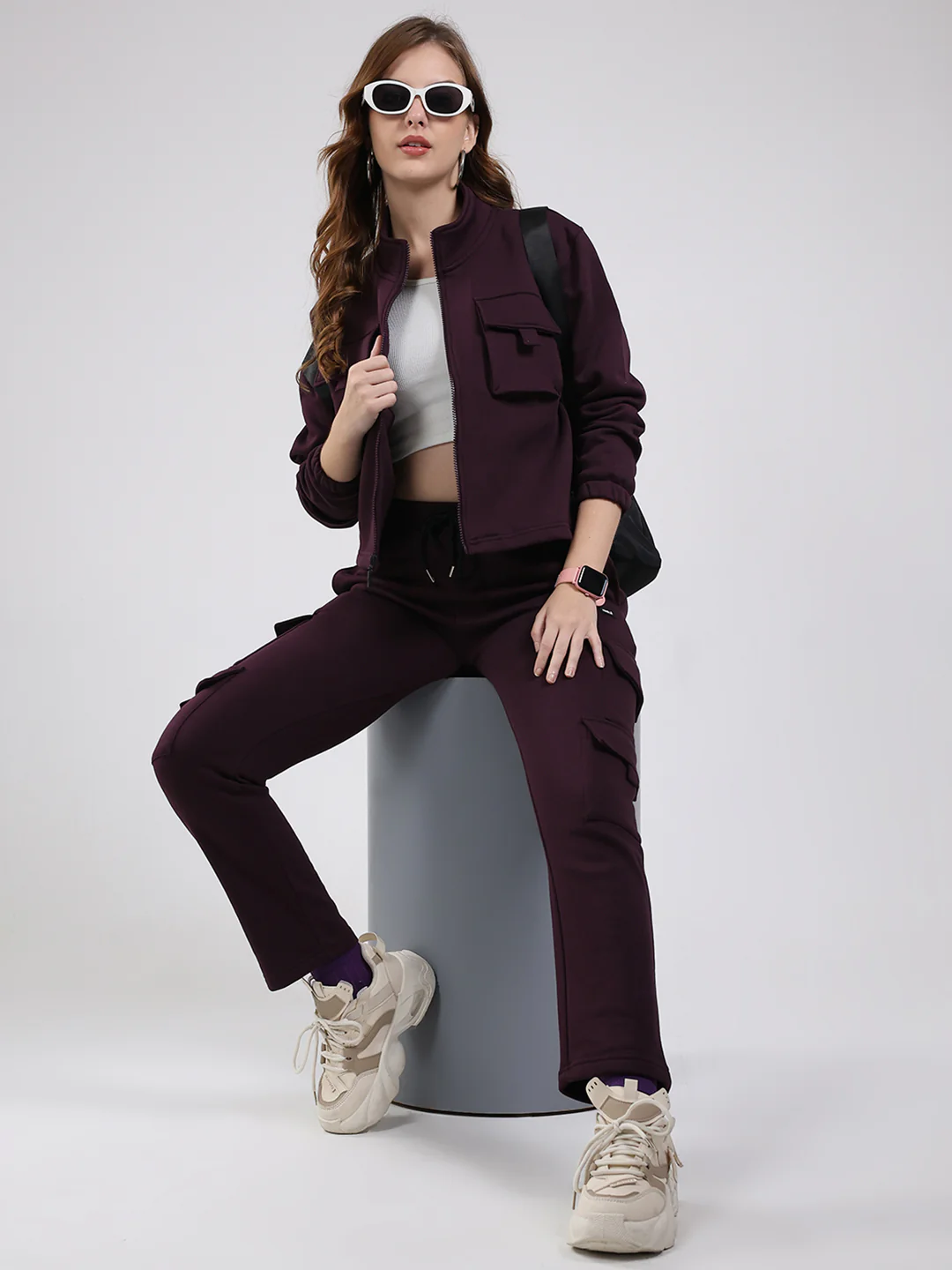 Rock.it Women Maroon Solid Mock Neck Full Sleeve Winter Tracksuit - Image 2