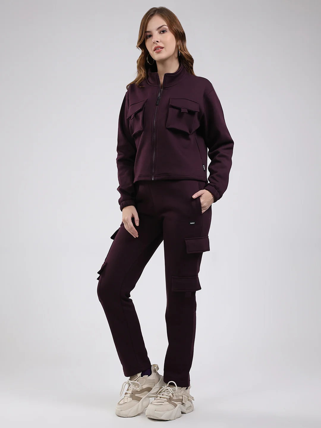 Rock.it Women Maroon Solid Mock Neck Full Sleeve Winter Tracksuit - Image 3