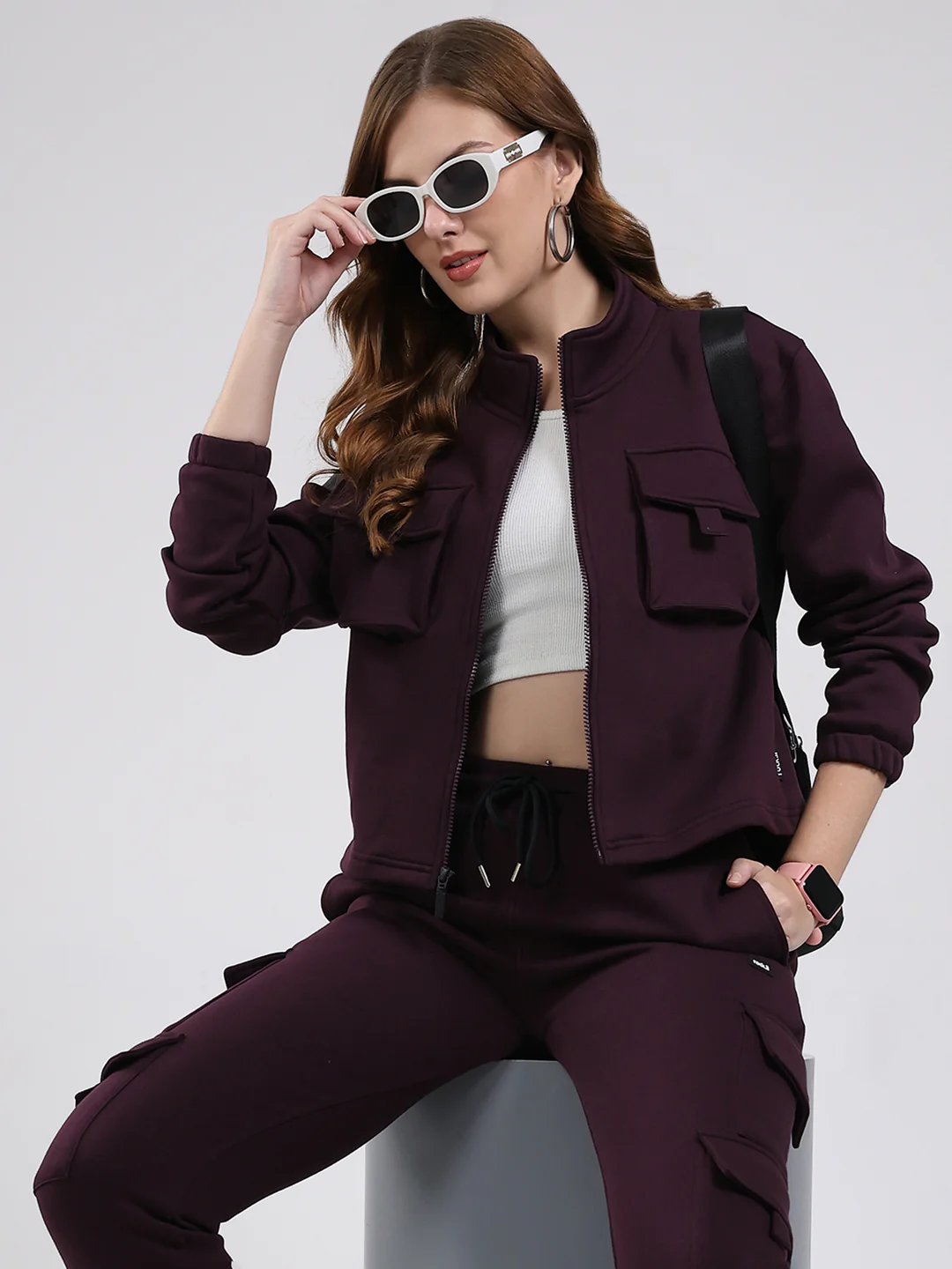 Rock.it Women Maroon Solid Mock Neck Full Sleeve Winter Tracksuit - Image 6