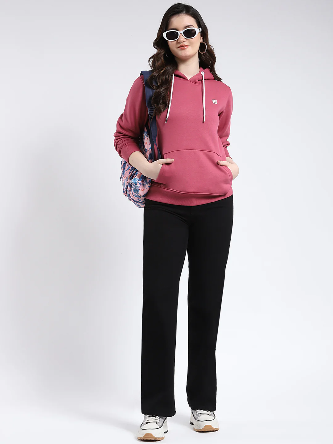 Rock.it Women Pink Solid Hooded Full Sleeve Sweatshirt - Image 2