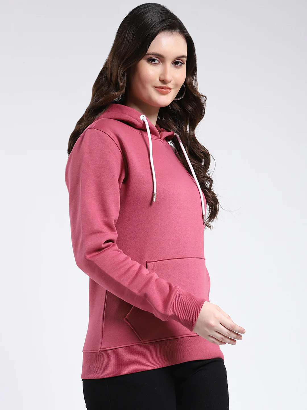 Rock.it Women Pink Solid Hooded Full Sleeve Sweatshirt - Image 4